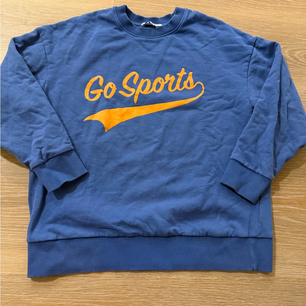 Favorite Daughter Blue Sweatshirt with Gold "Go Sports" Graphic